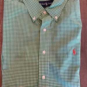 Ralph Lauren Long Sleeve Button Down Size XL Classic Fit Green/White Check